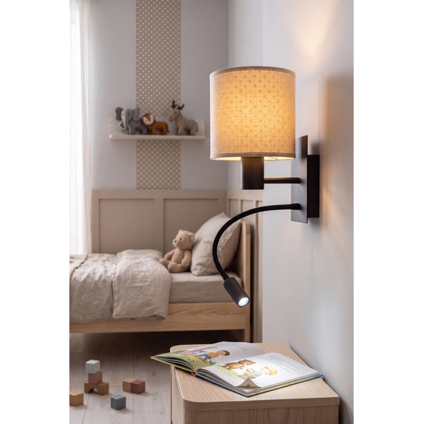 BRILAGI - LED flexibel vägglampa BOBO 1xE27/25W/230V + LED/3W svart/beige/prickig