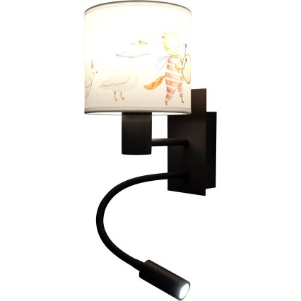 BRILAGI - LED flexibel vägglampa för barn BOBO 1xE27/25W/230V + LED/3W svart/vit/med djurmotiv