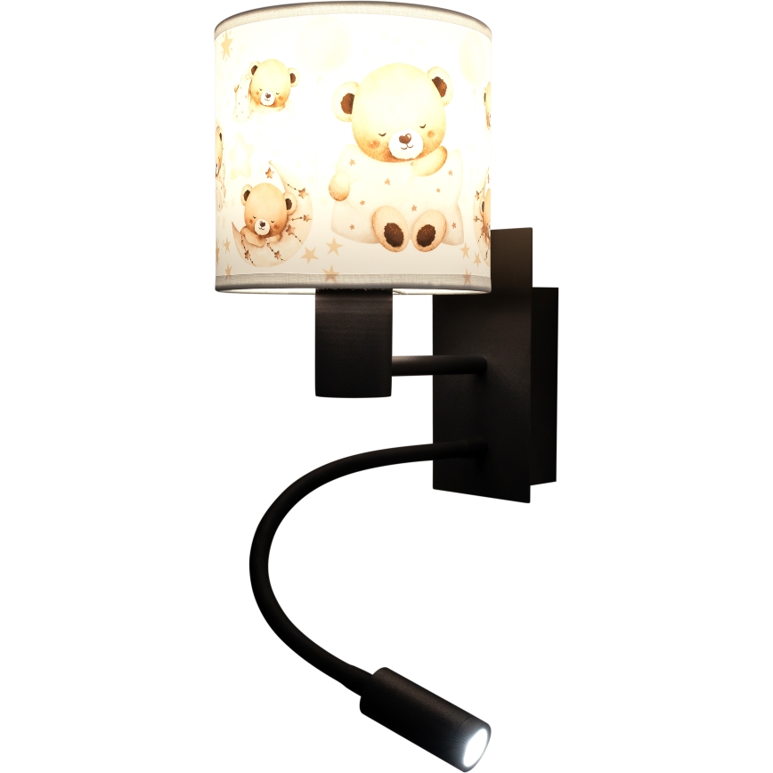 BRILAGI - LED flexibel barnvägglampa BOBO 1xE27/25W/230V + LED/3W svart/vit/nallemönster