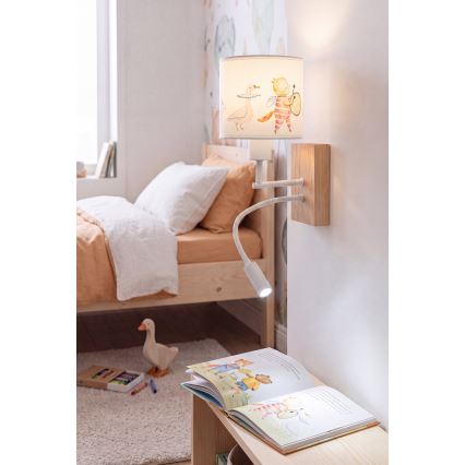 BRILAGI - LED flexibel barnvägglampa BOBO WOOD 1xE27/25W/230V + LED/3W ek/vit/djurmotiv