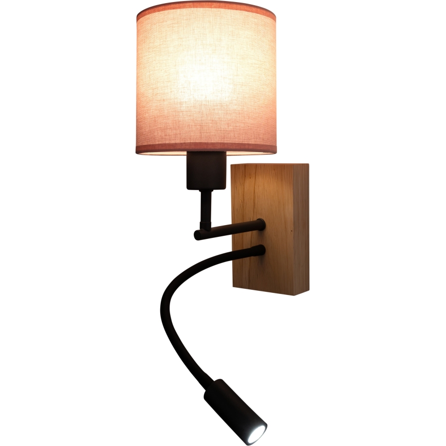 BRILAGI - LED flexibel vägglampa BOBO WOOD 1xE27/25W/230V + integrerad LED 3W ek/svart/rosa