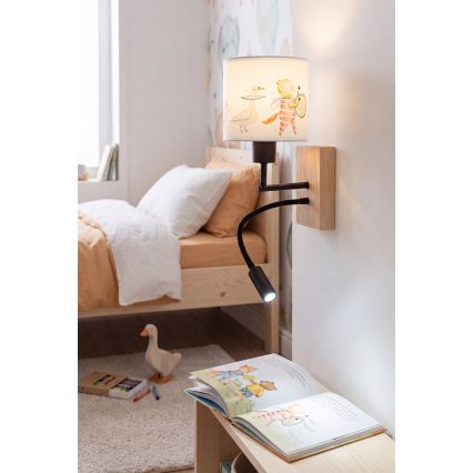 BRILAGI - LED flexibel vägglampa för barn BOBO WOOD 1xE27/25W/230V + LED/3W ek/svart/vit/djurmotiv