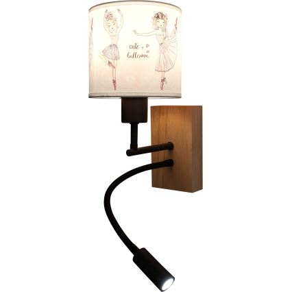 BRILAGI - LED flexibel vägglampa för barn BOBO WOOD 1xE27/25W/230V + LED/3W ek/svart/vit/rosa/ballerina