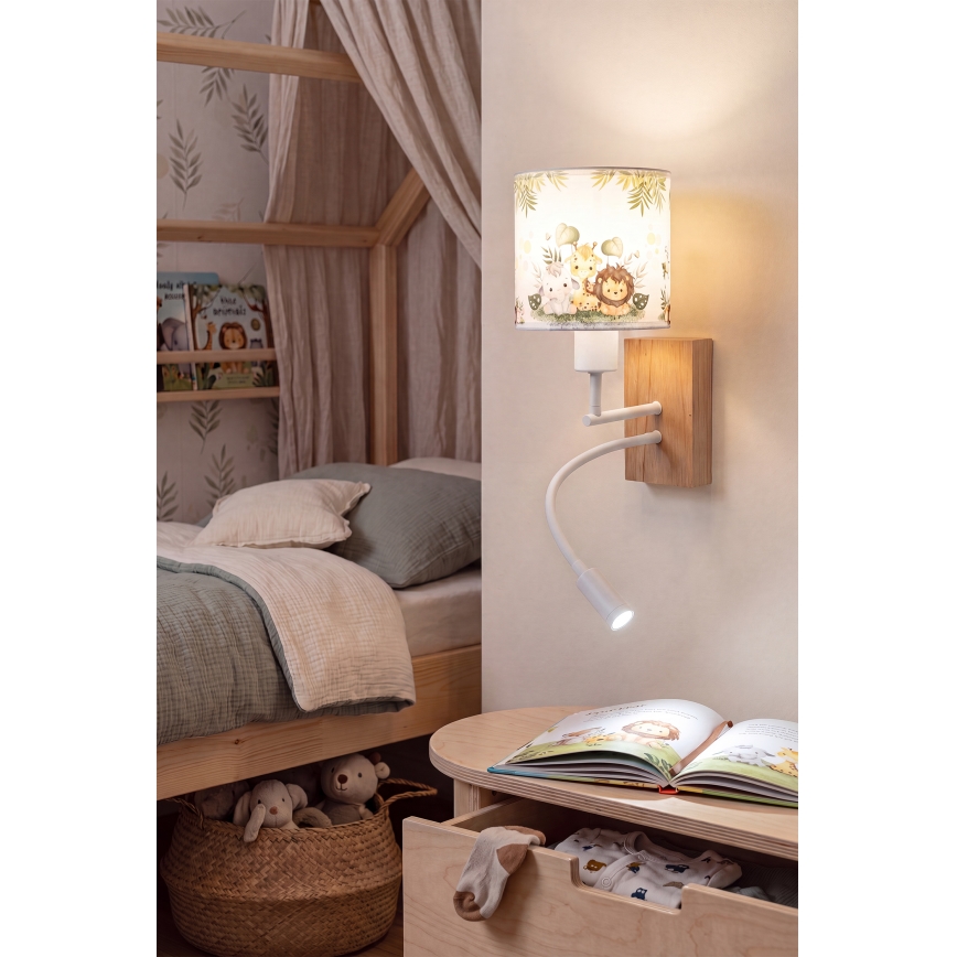 BRILAGI - LED flexibel vägglampa för barn BOBO WOOD 1xE27/25W/230V + LED/3W ek/vit/grön/djungel