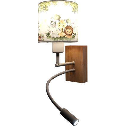 BRILAGI - LED flexibel vägglampa för barn BOBO WOOD 1xE27/25W/230V + LED/3W ek/vit/grön/djungel