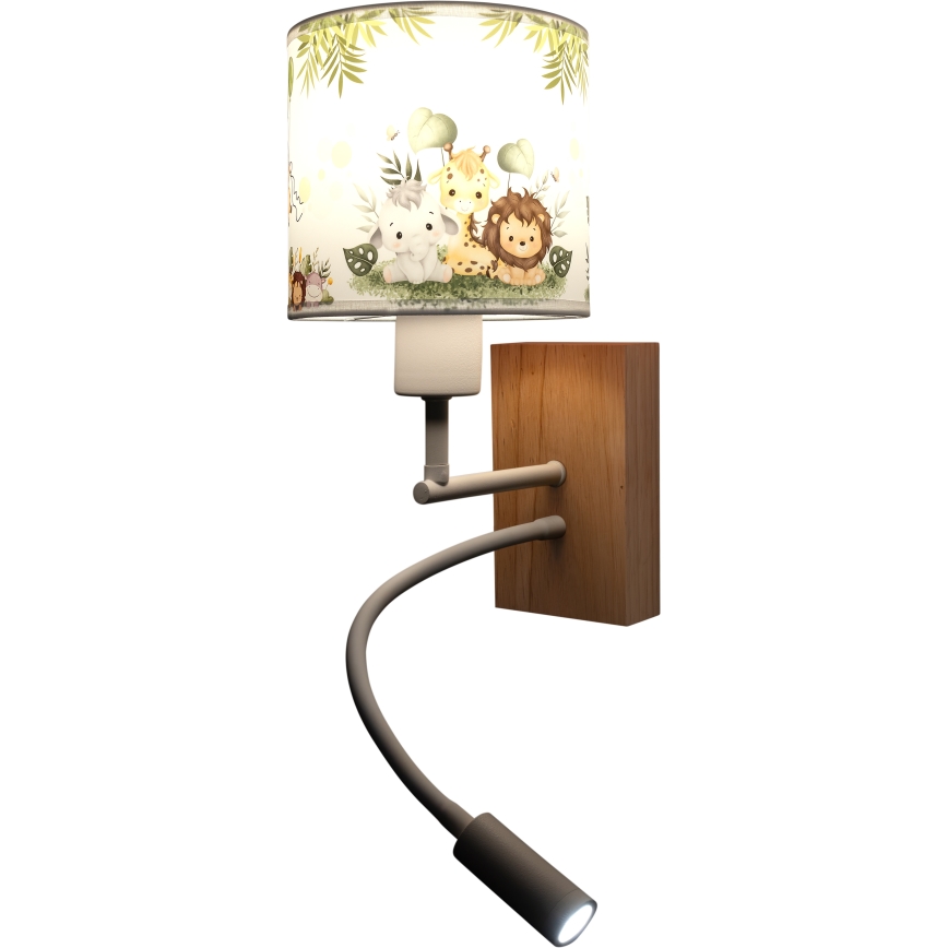 BRILAGI - LED flexibel vägglampa för barn BOBO WOOD 1xE27/25W/230V + LED/3W ek/vit/grön/djungel