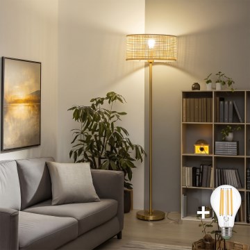 BRILAGI - LED-golvlampa CERIA 1xE27/20W/230V Ø 40 cm bambu/guld