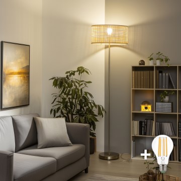 Brilagi - LED golvlampa CERIA 1xE27/40W/230V Ø 40 cm bambu/matt krom