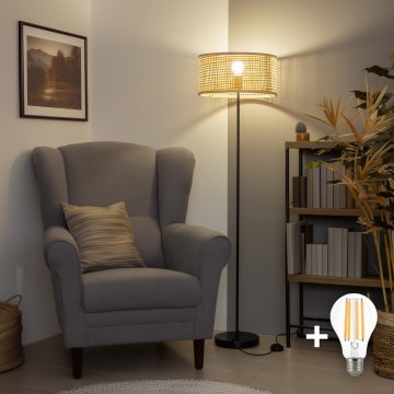 Brilagi - LED Golvlampa CERIA 1xE27/40W/230V Ø 40 cm bambu/svart