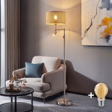 BRILAGI - LED golvlampa CERIA 1xE27/60W/230V + LED/2,1W matt krom/bambu