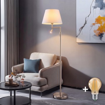 BRILAGI - LED-golvlampa CERIA 1xE27/60W/230V + LED/2,1W Ø 45 cm matt krom/vit