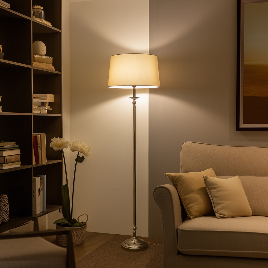 Brilagi - LED golvlampa CERIA 1xE27/60W/230V Ø 45 cm blank krom/beige