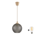 BRILAGI - LED-hänglampa med sladd RETRO GLASS 1 x E27, 60 W, 230 V, Ø 18 cm beige/rökgrå