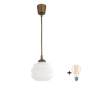 BRILAGI - LED-hänglampa med sladd RETRO GLASS 1xE27/60W/230V Ø 20 cm brun/vit
