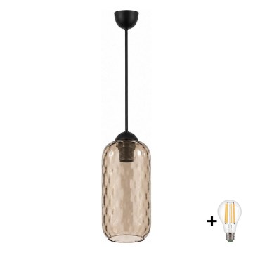BRILAGI - LED-hänglampa på kabel RETRO GLASS 1xE27/60W/230V Ø 14 cm svart/rökbrun
