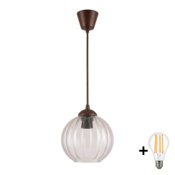 BRILAGI - LED hänglampa på kabel RETRO GLASS 1xE27/60W/230V Ø 18 cm brun/klar