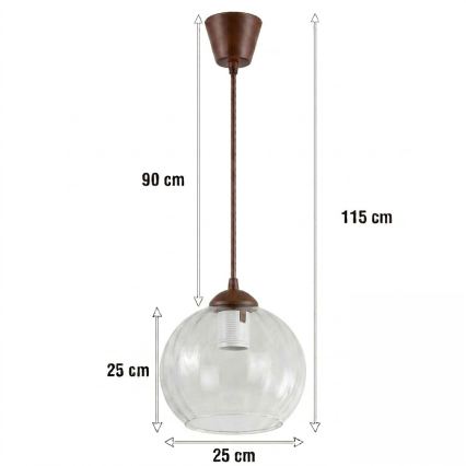 BRILAGI - LED-hänglampa på kabel Retroglas 1xE27/60W/230V Ø 25 cm brun/klart glas