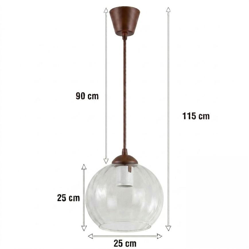 BRILAGI - LED-hänglampa på kabel Retroglas 1xE27/60W/230V Ø 25 cm brun/klart glas