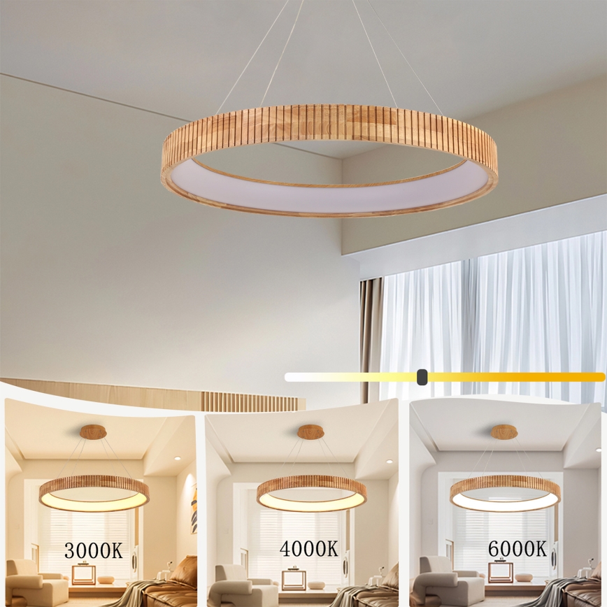 Brilagi - LED pendellampa med vajer FALCON WOOD MODERN LED/60W/230V 3000/4000/6000K Ø 80 cm trä