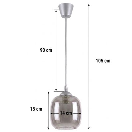 BRILAGI - LED-pendellampa på vajer RETRO GLASS 1xE27/60W/230V Ø 14 cm silver/rökgrå