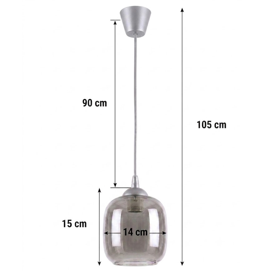 BRILAGI - LED-pendellampa på vajer RETRO GLASS 1xE27/60W/230V Ø 14 cm silver/rökgrå
