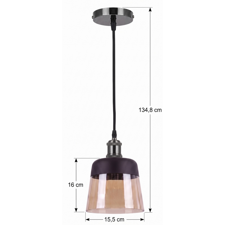 BRILAGI - LED-pendellampa på sladd RETRO GLASS 1xE27/60W/230V Ø 15,5 cm svart/rökfärgad beige