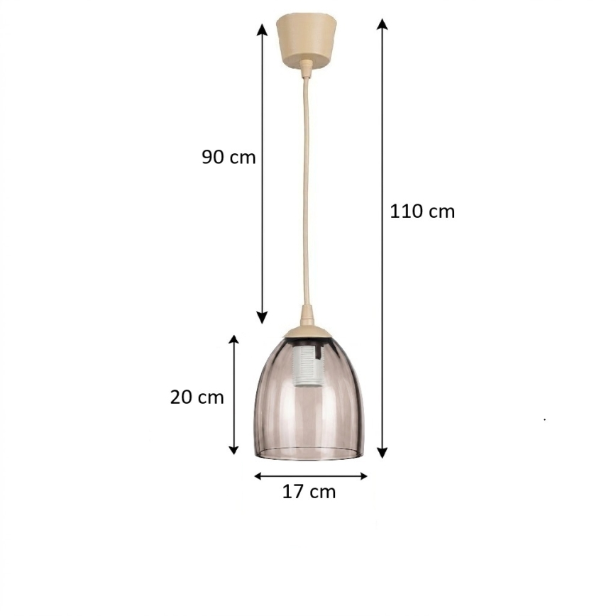 BRILAGI - RETRO GLASS LED-pendellampa på sladd 1xE27/60W/230V Ø 17 cm beige/rökbeige