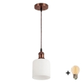 BRILAGI - LED-hänglampa på vajer RETRO GLASS 1xE27/60W/230V Ø 13 cm koppar/vit