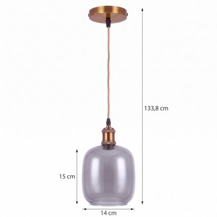 BRILAGI - LED-pendel på vajer RETRO GLASS 1xE27/60W/230V Ø 14 cm guld/rökgrå