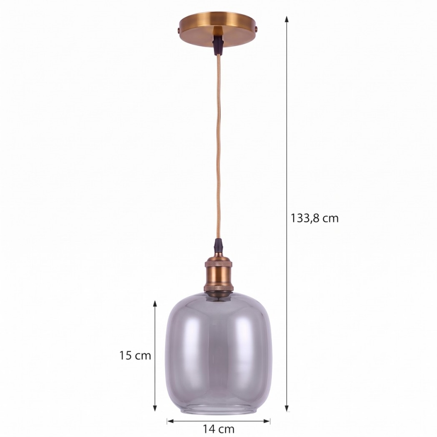BRILAGI - LED-pendel på vajer RETRO GLASS 1xE27/60W/230V Ø 14 cm guld/rökgrå