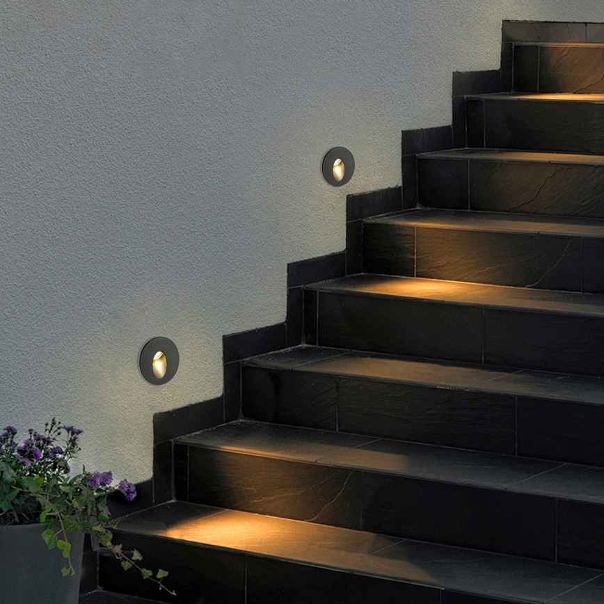 Brilagi - LED infälld utomhusarmatur STAIRDOT LED/2W/230V svart IP65 rund