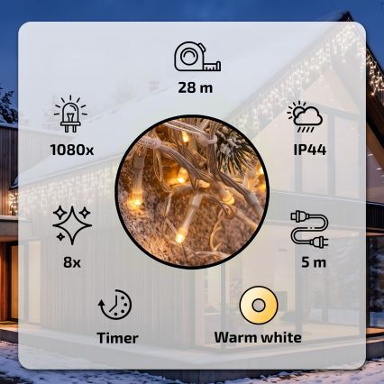 BRILAGI - LED utomhusslinga för jul 1080xLED/8 funktioner 33m IP44 varmvit istappar