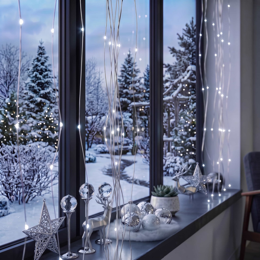 BRILAGI - LED Julgardin 300xLED/8 funktioner /3xAA/USB 1,2m kall vit