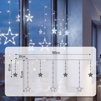 BRILAGI - LED julgardin 77xLED/3xAA/USB 1,8m kallvit