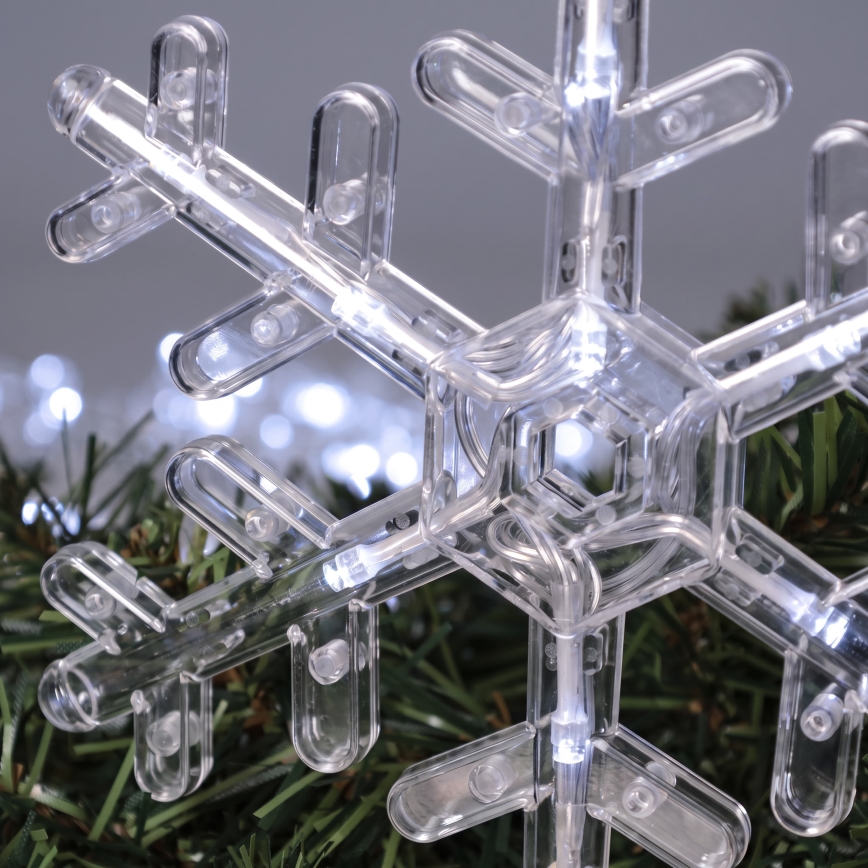 BRILAGI - LED-julgardin 77xLED/3xAA/USB 3,8m snöflingor kallvit