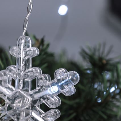 BRILAGI - LED-julgardin 77xLED/3xAA/USB 3,8m snöflingor kallvit