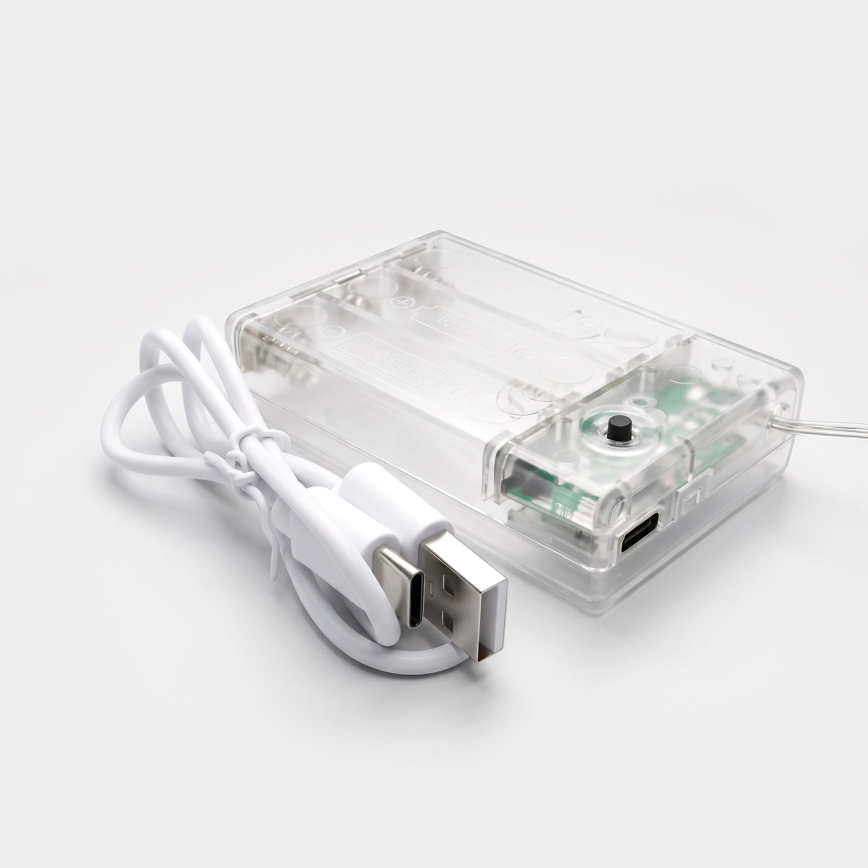 BRILAGI - LED-julgardin 77xLED/3xAA/USB 3,8m snöflingor kallvit