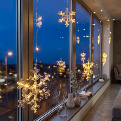 BRILAGI - LED julgardin 77xLED/3xAA/USB 3,8m snöflingor varmvit
