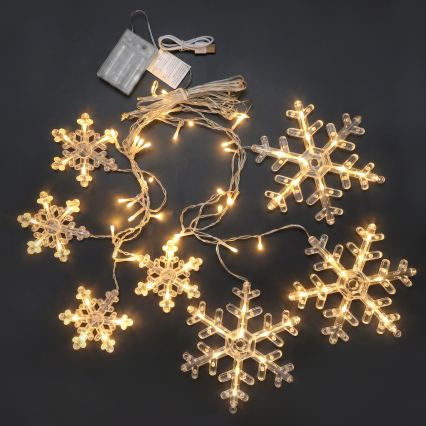 BRILAGI - LED julgardin 77xLED/3xAA/USB 3,8m snöflingor varmvit