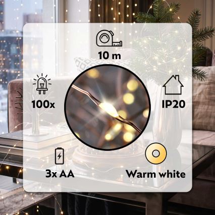 BRILAGI - LED-julslinga 100xLED/3xAA 10m varmvit