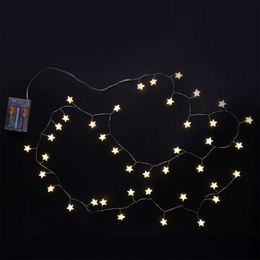 Brilagi - LED julslinga 40xLED/3xAA 1,8m varmvita stjärnor