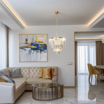 Brilagi - LED Ljuskrona i kristal med kedja MOZART 5xE14/40W/230V guld