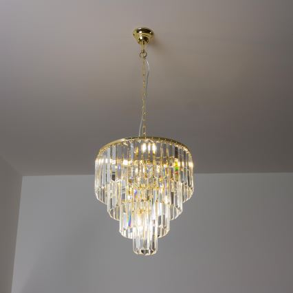 Brilagi - LED Ljuskrona i kristal med kedja MOZART 5xE14/40W/230V guld