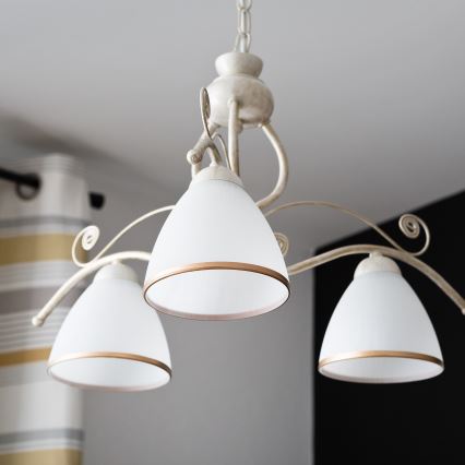 Brilagi - LED-ljuskrona med kedja ANTICO 3xE27/60W/230V 3000K vit patina