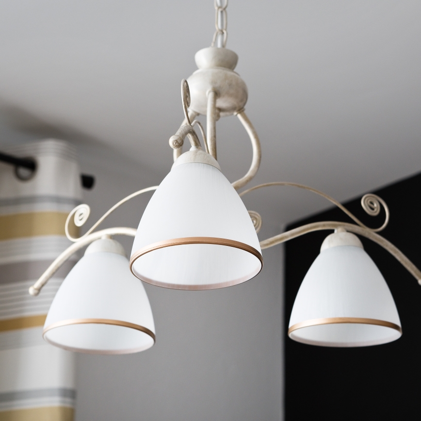 Brilagi - LED-ljuskrona med kedja ANTICO 3xE27/60W/230V 3000K vit patina
