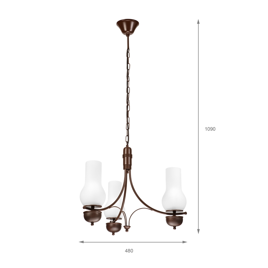 Brilagi - LED-ljuskrona med kedja COTTAGE 3xE14/40W/230V bok/brun/vit