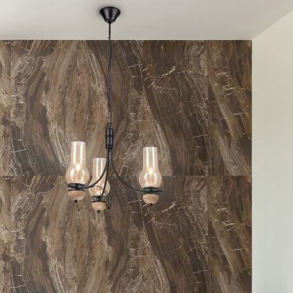 Brilagi - LED-ljuskrona med kedja COTTAGE 3xE14/40W/230V ek/svart/rökbeige