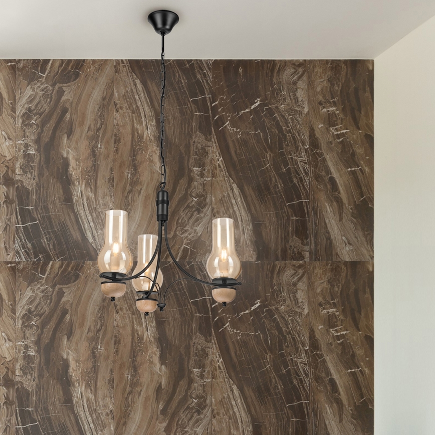 Brilagi - LED-ljuskrona med kedja COTTAGE 3xE14/40W/230V ek/svart/rökbeige