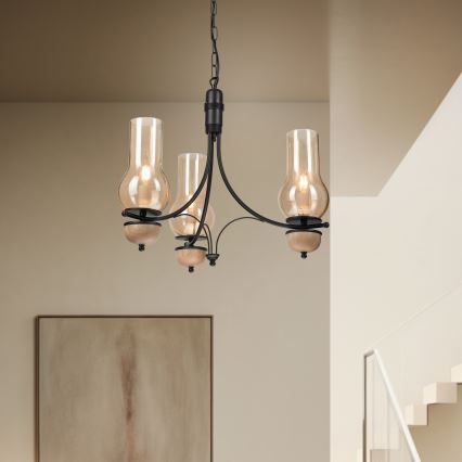 Brilagi - LED-ljuskrona med kedja COTTAGE 3xE14/40W/230V ek/svart/rökbeige