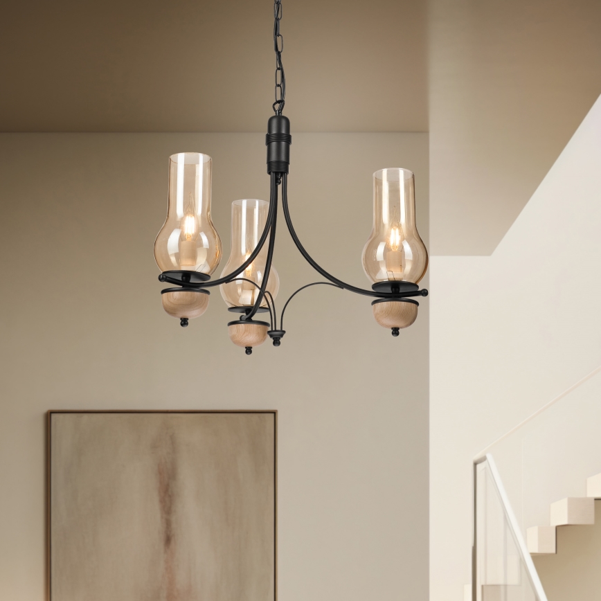 Brilagi - LED-ljuskrona med kedja COTTAGE 3xE14/40W/230V ek/svart/rökbeige